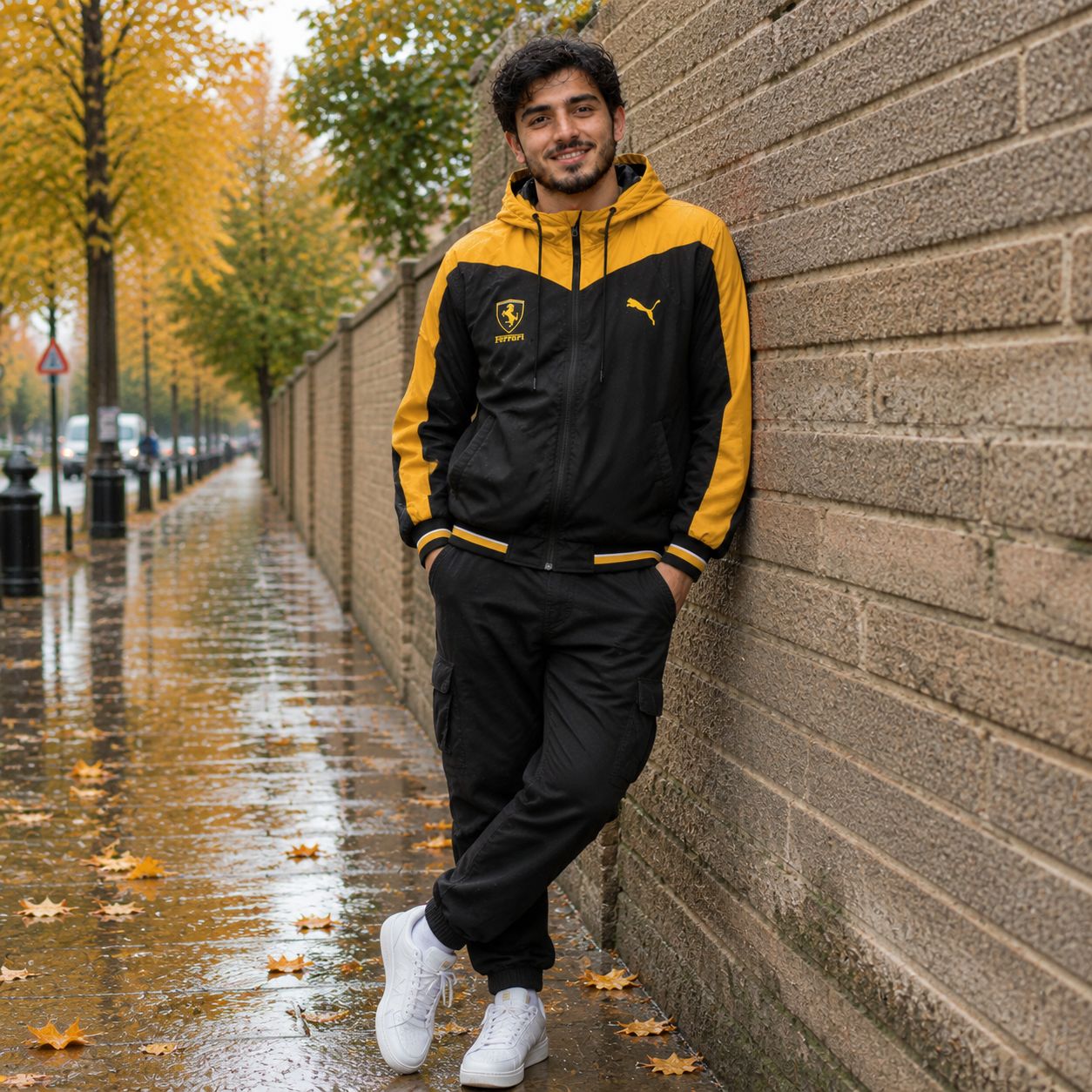 کاپشن مشکی زرد مردانه مدل Ferrari