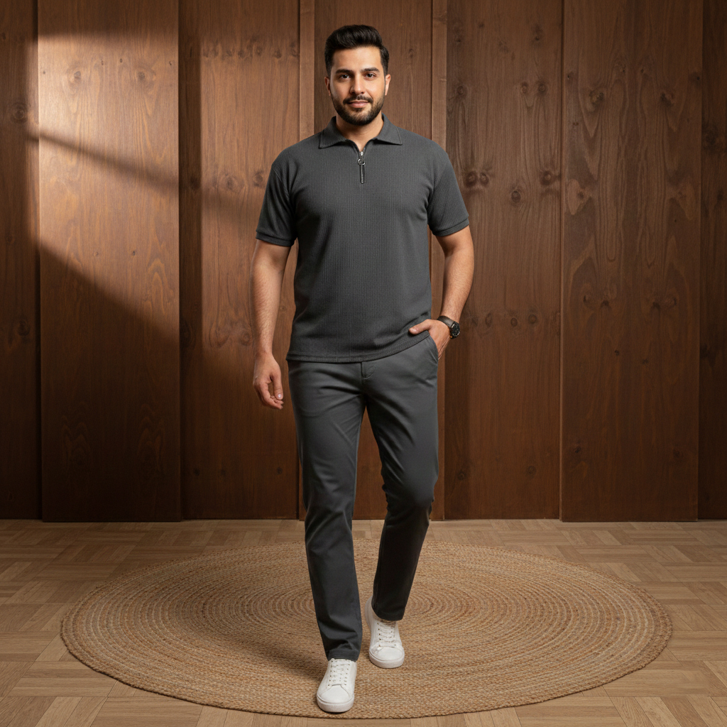 پکیج ست مردانه تیشرت نیم زیپ و شلوار مدل Toka