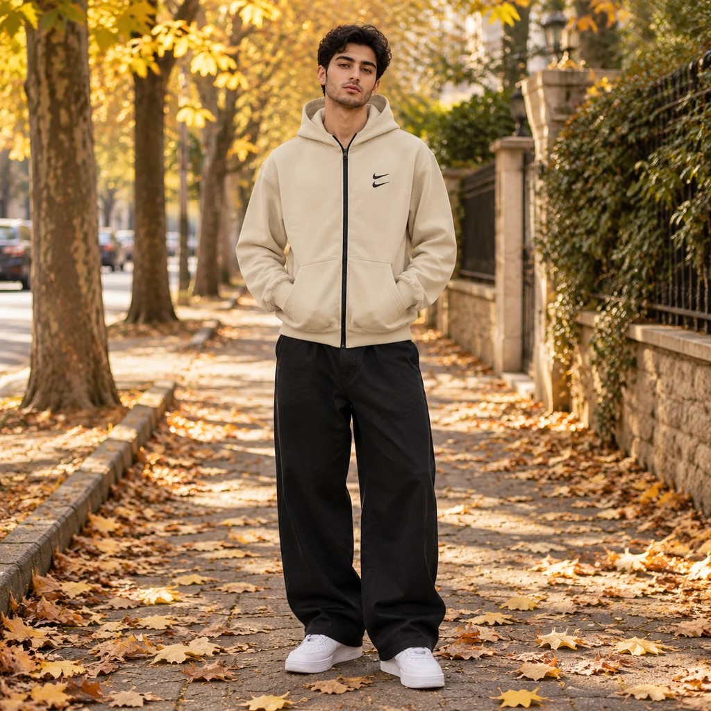 سوئیشرت دورس کلاهدار مردانه نایکی مدل Double Nike-کرم