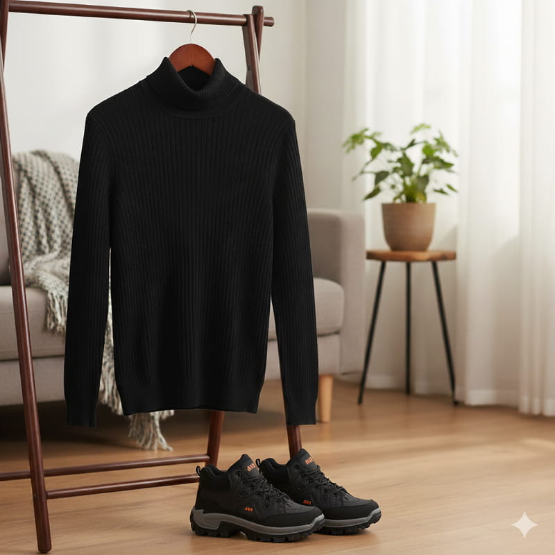 پلیور بافت یقه اسکی مردانه مدل Ersan رنگ مشکی