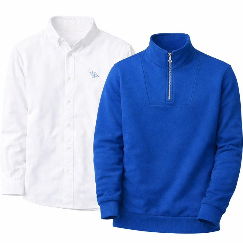 پکیج دورس مردانه نیم زیپ مدل Behbod-آبی  پیراهن مردانه سفید VQویژه